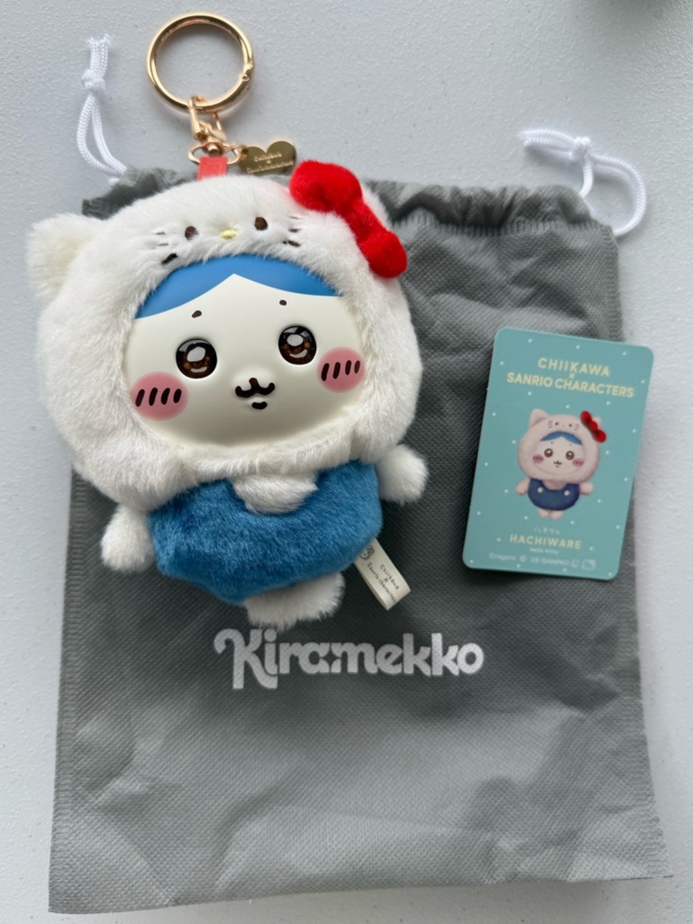Chiikawa Kiramekko Hachiware × Hello Kitty Plush Keychain